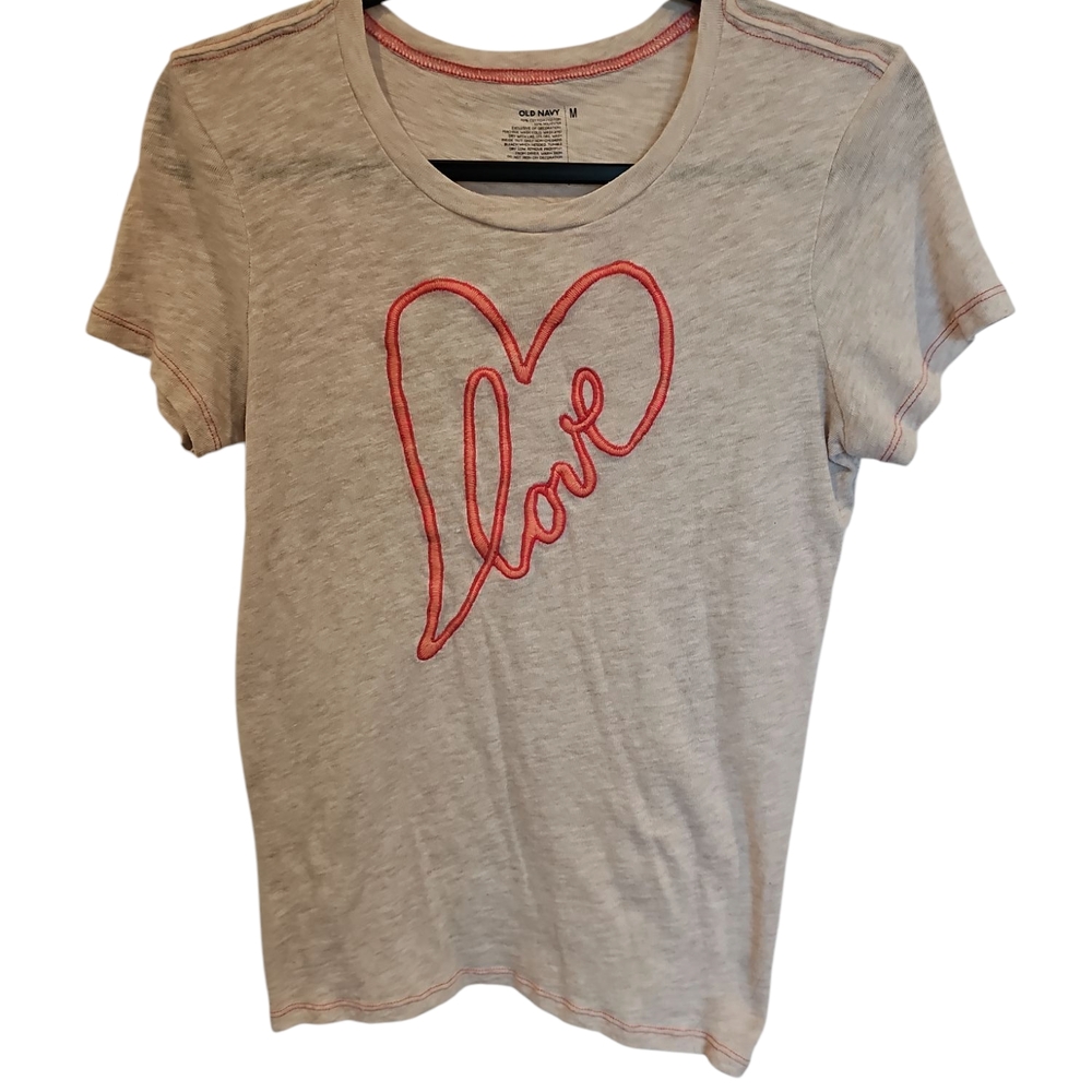 Cream T-Shirt with Pink Heart Design